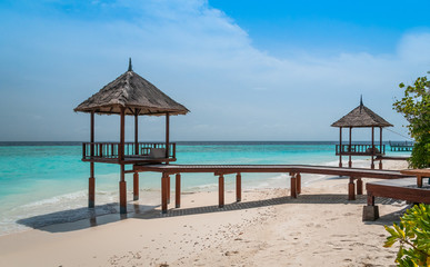 Fototapeta na wymiar Luxury private pavilions on the beach. Honeymoon vacation