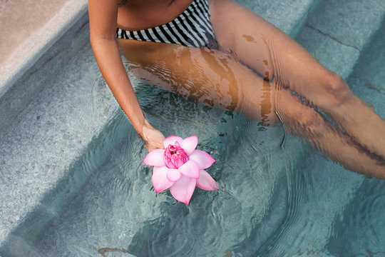Woman at swimming pool