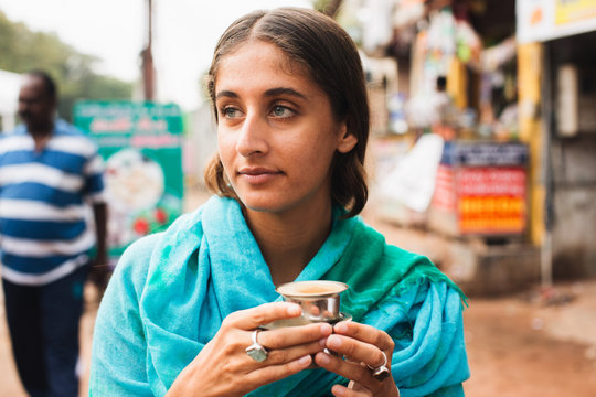 Woman drinking chai