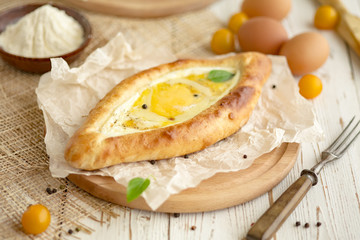 KHACHAPURI or hachapuri filled pie. Flatbread.
