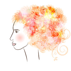 abstract girl with flowers in her hair. vector