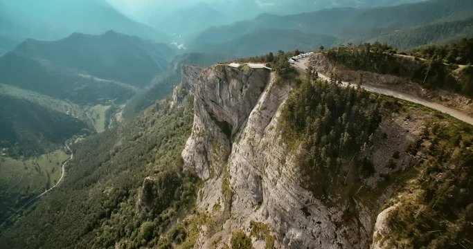 Aerial, Flight Along The Mountains Around Mirador Gresolet In Cadi-Moixero National Park, Pyrenees, Spain - graded Version