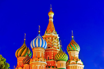 Fototapeta na wymiar View of St. Basil's Cathedral on the Red Square at night in Moscow, Russia.