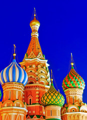 Fototapeta na wymiar View of St. Basil's Cathedral on the Red Square at night in Moscow, Russia.