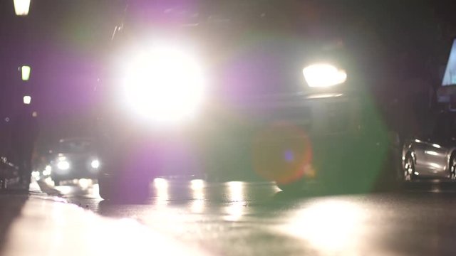 Night traffic in Thessaloniki Greece - running car lights