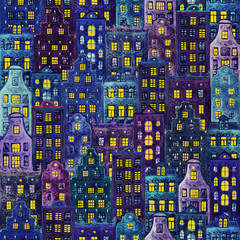 Seamless pattern of watercolor old europe houses © Olga