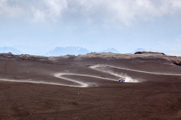 Road to Mount Etna volcano, Sicily, Italy