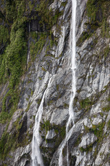 Fototapeta na wymiar Waterfall and vegetation at Franz Josef Glacier, south island New Zealand