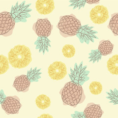 Cartoon pineapple seamless pattern. Continuing line drawing. Seamless textile illustration. Design for greeting card and invitation of seasonal summer holiday