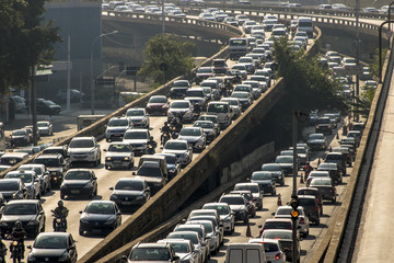 Sao Paulo, SP, Brazil, April 04, 2017. Heavy traffic on the East-West connection, Radial Leste...