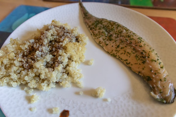 Smoked Mackerel with Quinoa and Balsamic Vinegar Close-up