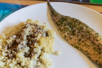 Smoked Mackerel with Quinoa and Balsamic Vinegar Close-up