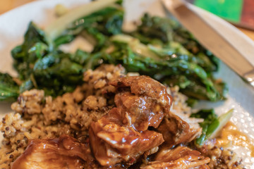 Pulled Pork in BBQ Sauce, Quinoa and Swiss Chard