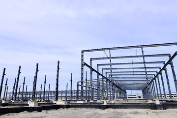 Steel frame construction plant under construction
