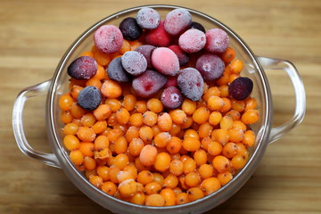 sea buckthorn berry frozen with cranberries