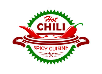 Hot chili spicy cuisine emblem - obrazy, fototapety, plakaty
