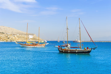 Kalymnos Island, Greece; 22 October 2010: Bodrum Cup Races, Gulet Wooden Sailboats
