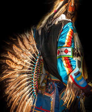 Native American Indian. Close up of colorful dressed native man.
