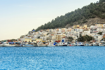 Fototapeta na wymiar Kalymnos Island, Greece; 22 October 2010: Boats on Marina