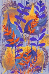 Flat flower abstract leaves and plants design of  unique autumn and deep color background illustration in verticle format