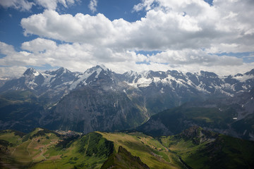 Obraz premium The swiss alps in summertime and the town of Murren, Switzerland.