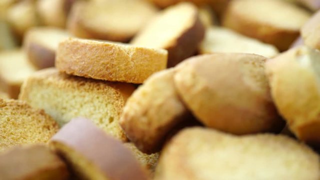 Footage crispy rusk rotate background.