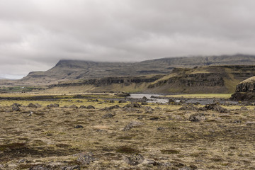 Djúpá River and Mountains