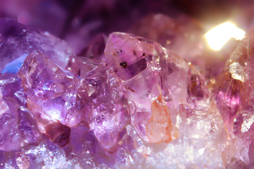 Amethyst, natural crystal druse cluster texture.