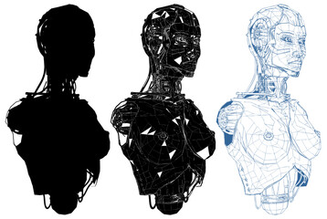 Naked Female Woman Android With Internal Technology Vector Android With Internal Technology Of Their Electrical Circuit. - obrazy, fototapety, plakaty
