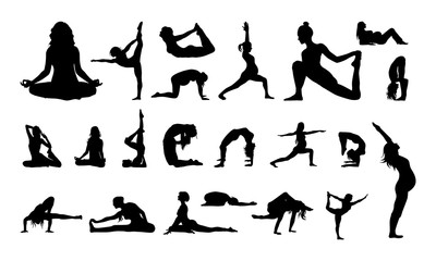 Set of Yoga Silhouette vector illustration