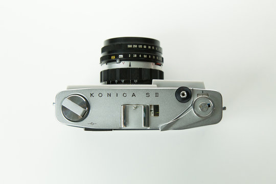 13  JULY 2018/ BANGKOK / THAILAND Konica sII film camera  on white background.
