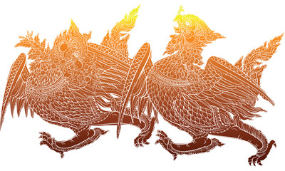 Thai traditional painting, tattoo, cracked colour painting