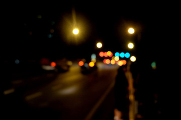 Abstract Car traffic at night. Motion blurred. Which urban city