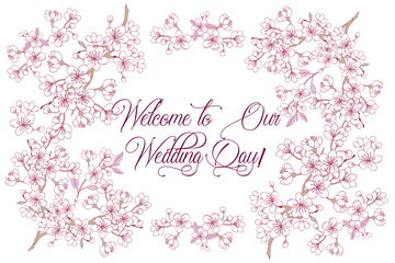  Spring Sakura and Magnolia Background. Hand drawn spring flower