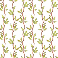 Seamless pattern with watercolor branches and leaves 1