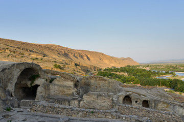 Uplisciche - ancient rock city in eastern Georgia, about 10 km to the east of the Gori city, Shida Kartli Region, Georgia. Temple With Coffered Ceilin