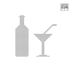 Wine Bottle and Cocktail Dot Pattern Icon. Wine Shop Dotted Icon Isolated on White Background. Vector Icon of Wine Shop
