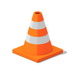 Orange and white traffic cone with an orange base on isolated white background - 3D illustration