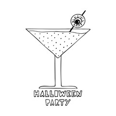 Monochrome vector illustration with frightening halloween cocktail.