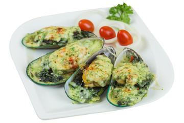 New Zealand mussels baked with cheese