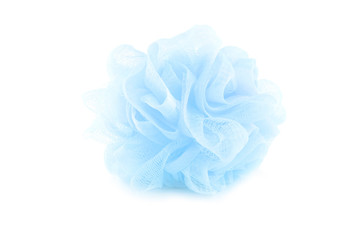 Bath sponge blue isolated on a white background, used for scrub bath, with clipping path.