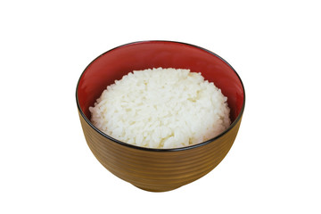 Rice in a bowl on a white background