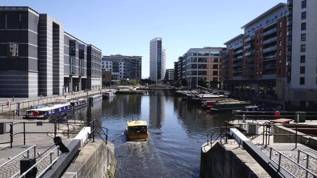 Water taxi arrives and parks at Clarence Dock