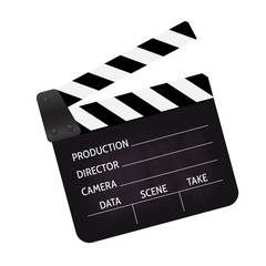 Obraz premium Clapperboard - movie clapper vector. Open black clapper board for the action scene or filming and shooting movie. Cinéma. Filmklappe geöffnet und leer.