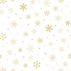 Seamless pattern of golden snowflakes. Gold snowflakes seamless pattern.