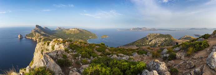 Fototapeta na wymiar Panoramic view on the Cape of Formentor in the north of Mallorca