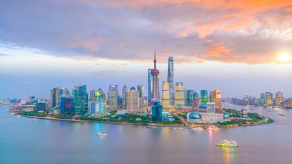 View of downtown Shanghai skyline at twilight