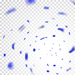 Blue confetti explosion celebration isolated on white transparent background. Falling confetti. Abstract decoration for party birthday, Christmas New Year confetti. Vector illustration