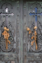 Crypt doors at the Pere-Lachaise cemetery in Paris, France. 