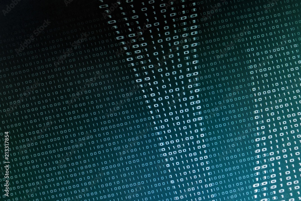 Poster binary text coding background moving vertically on dark blue green color background with different t